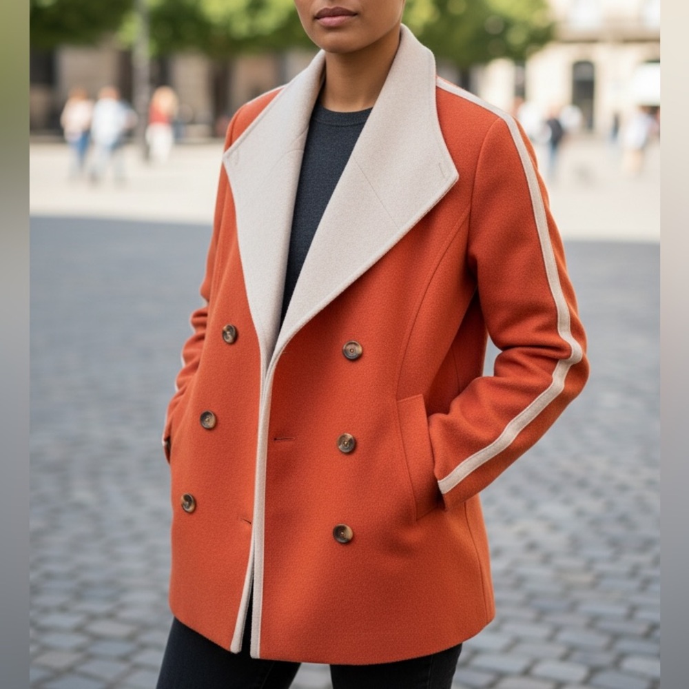 Per Se Carlisle Brushed Cashmere Cotton Reversible Coat With Side Tripe Sleeves